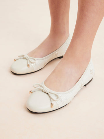 PAZZION, Heather Crystal-Embellished Bow Ballet Flats, Beige